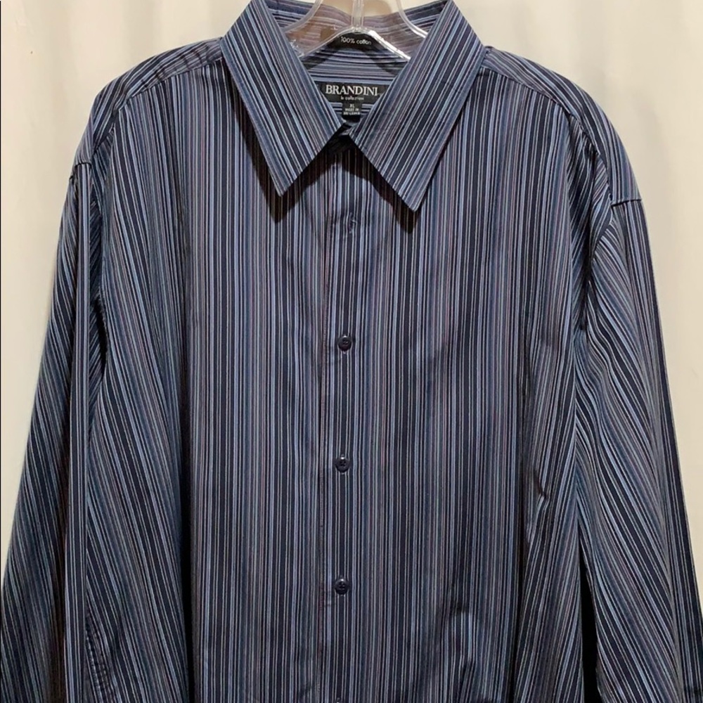 BRANDINI DRESS SHIRT SZ XL BLUE STRIPE 100% COTTON